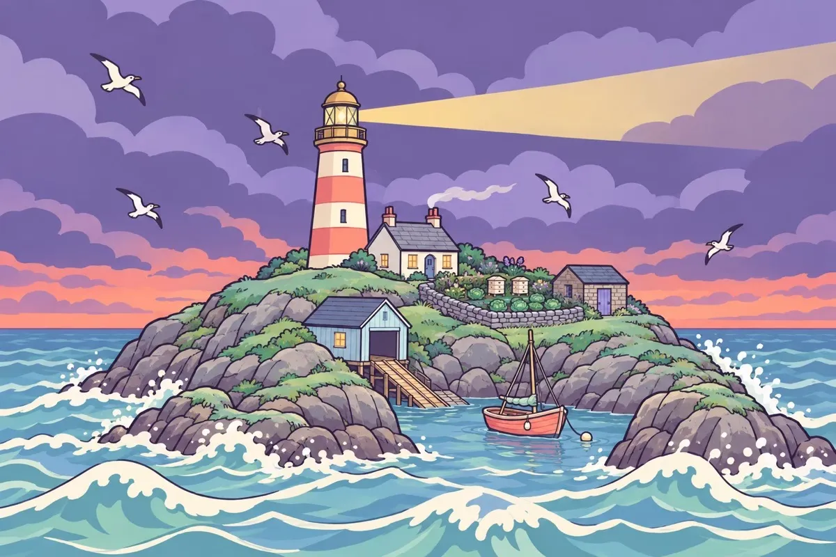 Gale Warning at the Kittiwake Light: lighthouse island